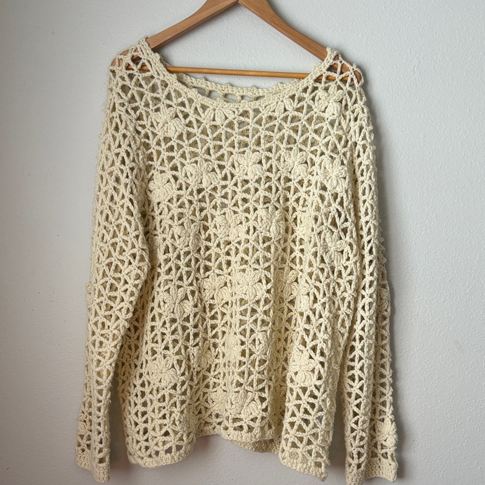 Cream Open-Knit Women's Sweater